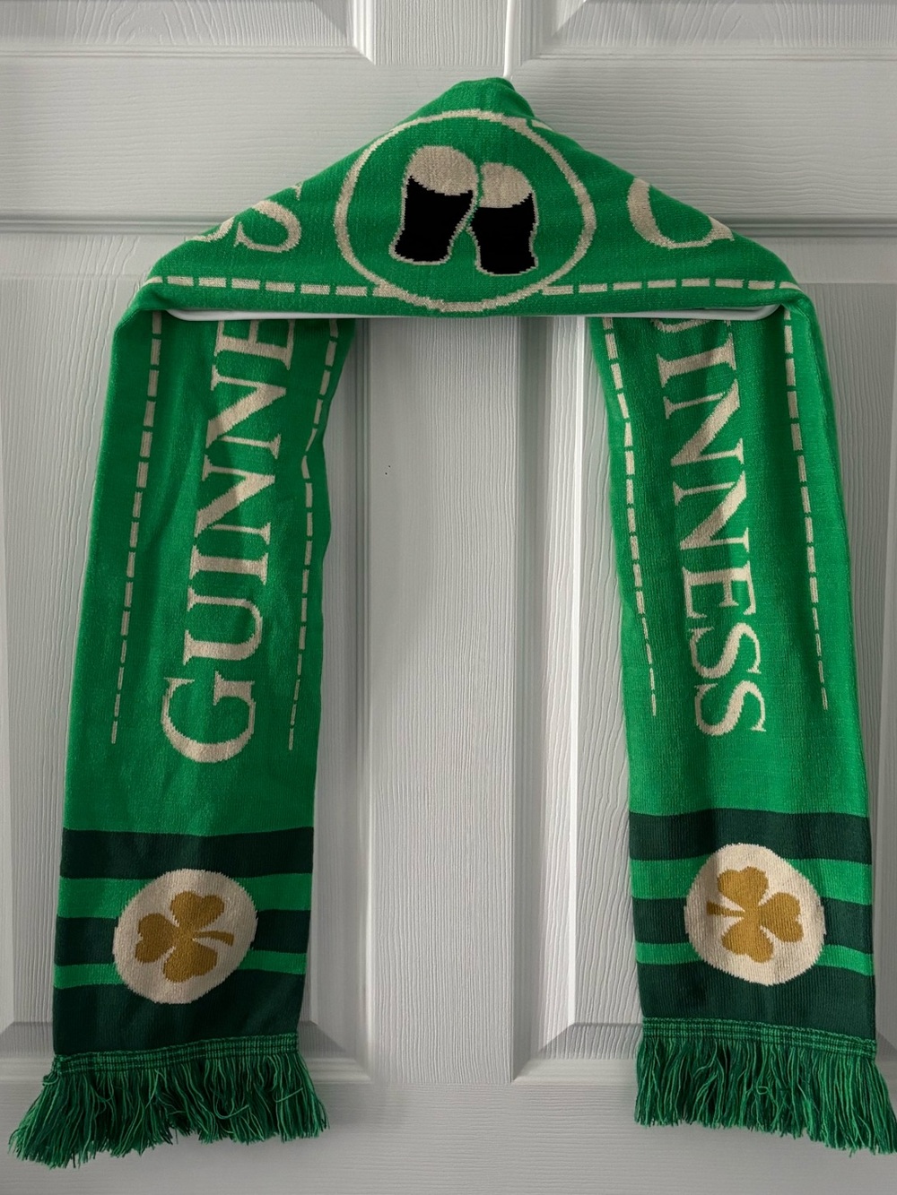 Guinness Green Knit Scarf with White and Gold Accents